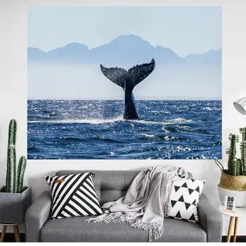 Синий кит, гобелен для спальни, морской гобелен в минималистичном стиле, настенный гобелен для спальни, гостиной, домашнего декора общежития