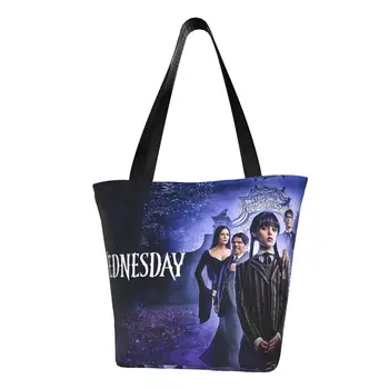 Сумка для покупок из продуктового магазина Wednesday Addams из фильма ужасов, холщовые сумки для покупок через плечо, комедийная сумка большой емкости