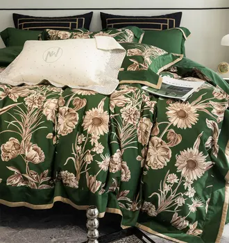 Ретро пасторальный цветочный зелено-красный комплект постельного белья, полный комплект queen king, винтажный деревенский цветочный домашний текстиль, простыня, наволочка, пододеяльник