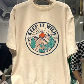 Keep It Wild Женская футболка В готическом стиле, Уличная Одежда, Топы из 100% хлопка, Футболка Harajuku, Винтажная Эстетическая Графическая Одежда в стиле Панк Y2k