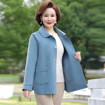 Женское свободное пальто из двусторонней шерстяной ткани, женская куртка, одежда для мам, Одежда для мам среднего возраста