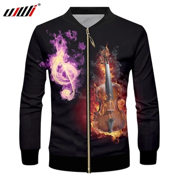 UJWI Мужская Куртка на Молнии Flame Guitar С 3D Принтом Фиолетовой Музыкальной Ноты, Новые Поступления, Пальто На Молнии, Мужская Спортивная Одежда, Прямые Продажи