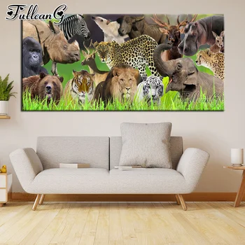 лев, слон, леопард, дикие животные, картина с крупным бриллиантом, рукоделие, 5d мозаичная вышивка, картина для домашнего декора AA3467