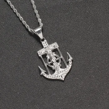 Религиозное ожерелье с крестом Иисуса Христа, Новая мужская мода, Титановая сталь, Позолоченный якорь, ожерелье, ювелирные изделия в стиле хип-хоп