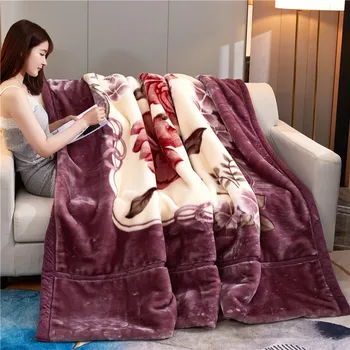 Теплые пушистые одеяла толщиной 200 * 230 см, супер Мягкие, сшитые Рашелем Двухслойные зимние норковые пуховые одеяла, одеяло двойного размера