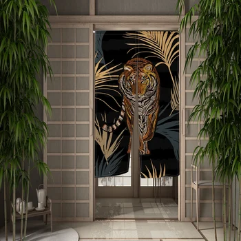 Дверная занавеска с изображением тигра и листьев дикой природы, перегородка для прихожей, занавески для входной двери, Японский декор комнаты, Подвесная занавеска