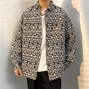 Осенне-зимняя мужская рубашка с вышивкой в стиле bf Harajuku на подкладке с длинными рукавами, свободное трендовое хулиганское красивое повседневное пальто 2023