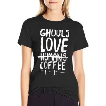 Футболка Ghouls love coffee, топы больших размеров, летняя женская одежда