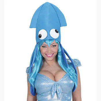 Милая шляпа кальмара с большими глазами, Забавная Шляпа осьминога, Тематика морских животных, декор для вечеринки по случаю Дня рождения, костюм на Хэллоуин, Шляпа для вечеринки