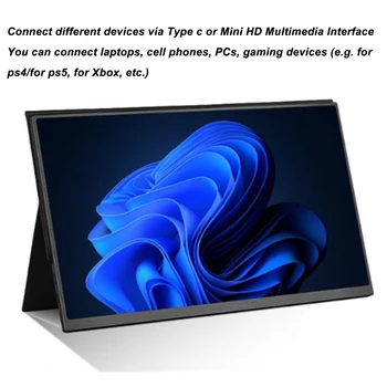 Портативный монитор 15,6 дюйма FHD IPS с мультимедийным интерфейсом HD Type C с разрешением 178 градусов 1080P для компьютерного дисплея для портативных ПК