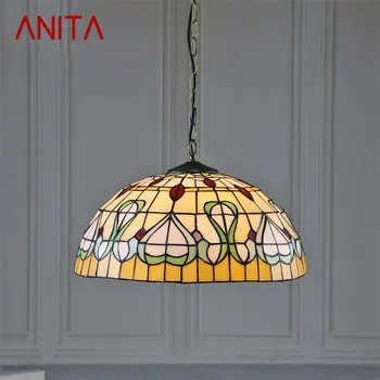 Стеклянный подвесной светильник ANITA Tiffany с креативным рисунком, винтажный подвесной светильник, декор для дома, столовой, спальни, отеля