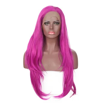 Розовые парики AIMEYA для женщин, натуральный прямой синтетический парик на кружеве, Термостойкий бесклеевой парик, Розово-красный парик для косплея для ежедневного использования