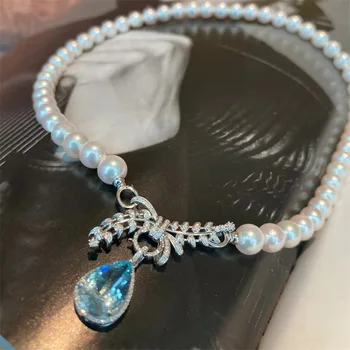Ожерелья из натурального жемчуга, ювелирные изделия из пресноводного жемчуга, небесно-голубой драгоценный камень, ожерелье из стерлингового серебра 925 пробы для помолвки для женщин