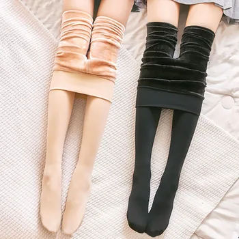 Женские осенне-зимние брюки с имитацией низа из нейлона С плюшевыми и утолщенными носками для голых ног, брюки 