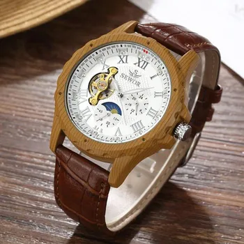 Sewor Watch Мужские модные деревянные механические часы Moon Phase Автоматические механические наручные часы Reloj Hombre Montre Homme