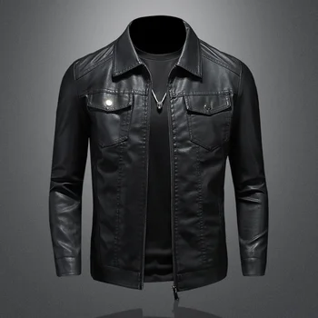 2023 Новая повседневная мужская куртка корейской версии Slim Trend с бархатом и одеждой из толстой мотоциклетной кожи