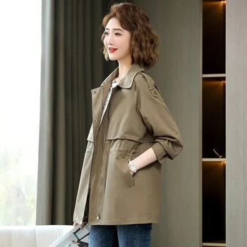 Весенне-осенний женский тренч 2023 года, Новый Корейский карман на молнии, женские куртки-ветровки средней длины, повседневная Женская верхняя одежда, топы