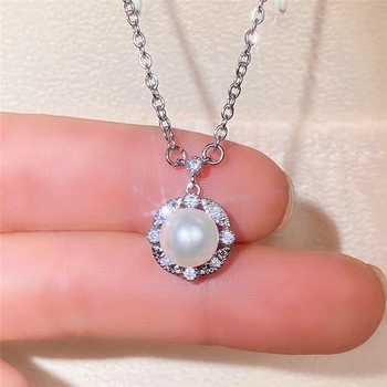 Темпераментное Элегантное ожерелье с имитацией жемчуга, Свадебные Аксессуары для невесты, инкрустированные блестящими кристаллами CZ, Модные украшения для женщин