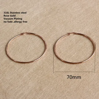 Титановые серьги-кольца с покрытием из розового золота 70 мм, нержавеющая сталь 316 Л, Не легко выцветает, Не вызывает аллергии