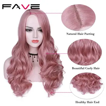 Любимый Длинный синтетический парик премиум-класса с объемной волной, цвет Омбре, Боковая часть Розово-фиолетовая с челкой, косплей для вечеринок для женских волос