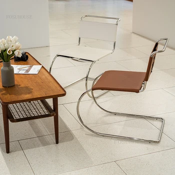 Обеденный стул для кухонной мебели, средневековое кресло, седло из нержавеющей стали, Кожаная консоль, Nordic Retro Master Vintage Chair