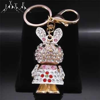 Брелок для ключей Lovely Rabbit с кристаллами для женщин, сплав, горный хрусталь, Брелок для ключей с милым Кроликом, аксессуары для сумок, ювелирные изделия K9052S05