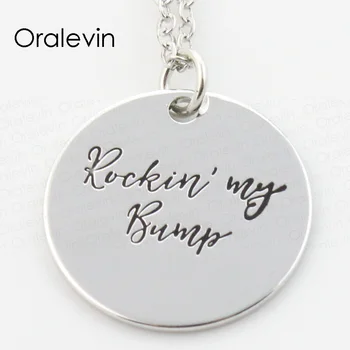 Оптовая продажа, Ожерелье-талисманы с гравировкой ROCKIN MY BUMP, подарок для влюбленных, ювелирные изделия 10 шт./лот, #LN204