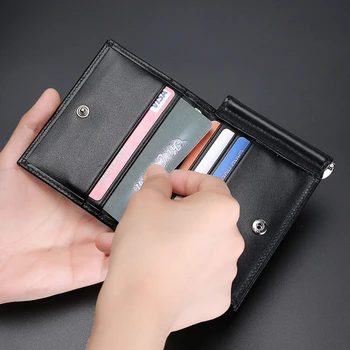 Новый мужской тонкий кошелек с зажимом для денег, блокирующим RFID, из натуральной кожи, двойной держатель для кредитных карт с 9 карманами для карт