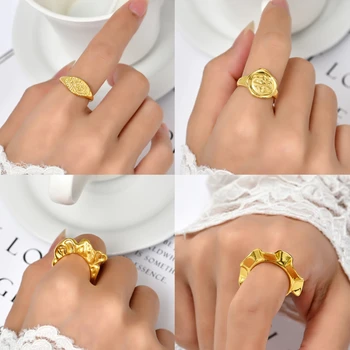 Модные кольца ручной работы от морщин для женщин с геометрическим рисунком Солнца и Луны, Милое Регулируемое Ювелирное кольцо на палец 