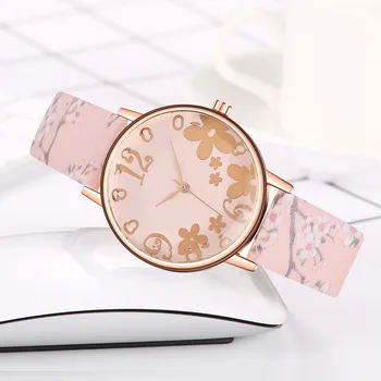 Женские повседневные часы с кожаным ремешком и цветочным ремешком, роскошные аналоговые модные кварцевые наручные часы Reloj Mujer Elegante Montre