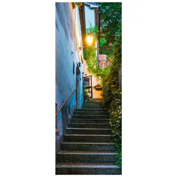 Город Сан-Марино с видом на улицу дверные наклейки каменные ступени 3d настенное искусство виниловая фреска украшение дома декорации плакат обои 77*200см