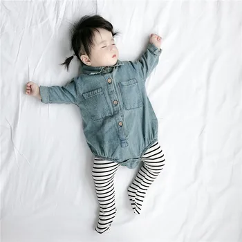 HoneyCherry/ Новые детские боди из мягкой джинсовой ткани с длинными рукавами, одежда для маленьких девочек