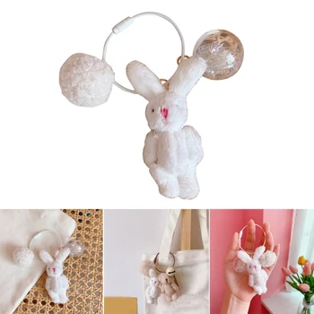Милый Розовый Бело-коричневый Кролик с подвеской в виде колокольчика, Плюшевые куклы, Брелок, Подвеска, Модная сумка, Украшения, Брелок для ключей, Подарок для ключей T8DE