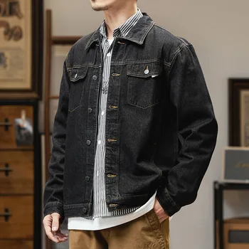 Мужская осенняя винтажная джинсовая куртка большого размера, свободное пальто большого размера