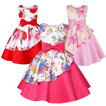Платье с бантом и цветочным узором для девочек, подарок на День рождения, свадебная вечеринка, платье принцессы для девочек, платья для маленьких девочек, костюм, детская одежда