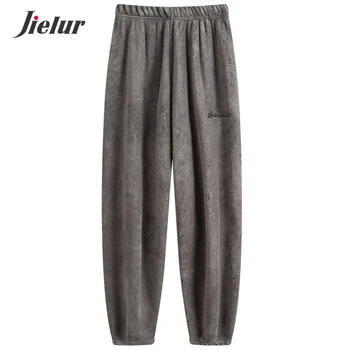 Теплые пижамные штаны Jielur, зимние однотонные Мягкие коралловые бархатные брюки для отдыха, Шикарные флисовые брюки, пижамы с вышивкой Ropa Mujer