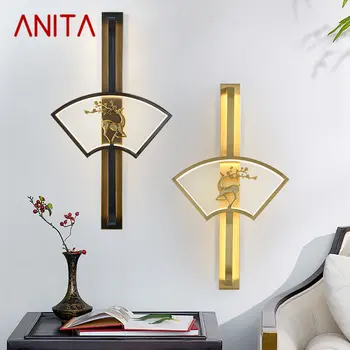 Современный настенный светильник ANITA, светодиодный Винтажный латунный креативный Олень, веерообразное бра для дома, гостиной, спальни