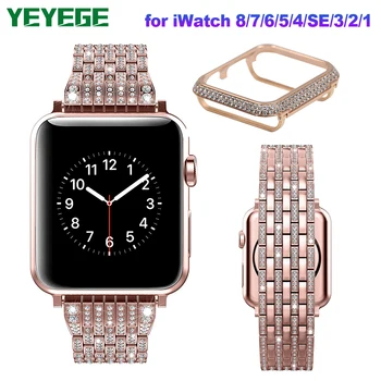 Чехол + Бриллиантовый Ремешок для Apple Watch 8 7 Band 40 мм 41 мм 38 мм 45 мм 44 42 мм Ремешок для Часов Защитный Бампер iWatch Serie 345 6 Se