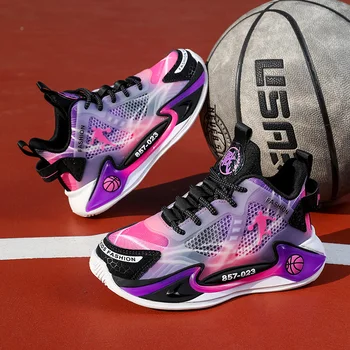 Баскетбольная обувь для подростков, дышащие уличные кроссовки для мальчиков, баскетбольные кроссовки для девочек с амортизацией, тренировочные кроссовки Flywire