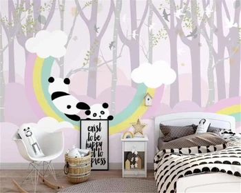 beibehang Новый современный минималистичный скандинавский рисунок ручной росписи радужная панда облачный лес детский фон обои украшение дома