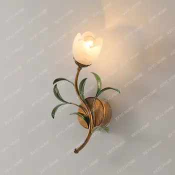 Французский пасторальный Романтический Цветок Настенный светильник Декоративный Европейский Ретро Прикроватный светильник для спальни Sonce Стеклянная лампа в форме ветки