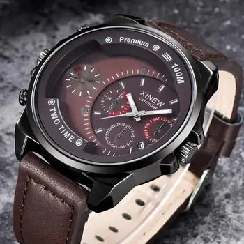 XINEW Sports Men Calendar Sub-dials Decor Faux Leather Band Quartz Wrist Watch часы мужские наручные