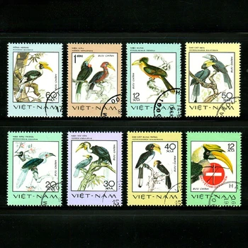 8 шт., почтовая марка Вьетнама, 1977, редкие птицы, Марки с птицами, марки с животными, настоящий оригинал, используется с почтовой маркой