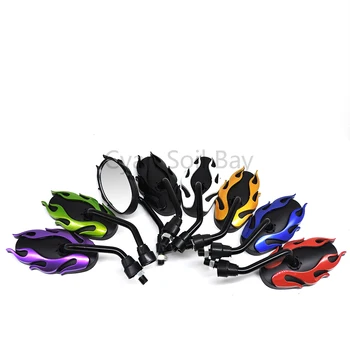 7 цветов, зеркало для мотоцикла в форме пламени, железный стержень и пластиковый корпус, универсальное зеркало заднего вида для мотоцикла