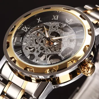 Мужские Механические часы со скелетом SEWOR Gold, наручные часы из нержавеющей стали, мужские Прозрачные часы в деловом стиле Relogio Masculino