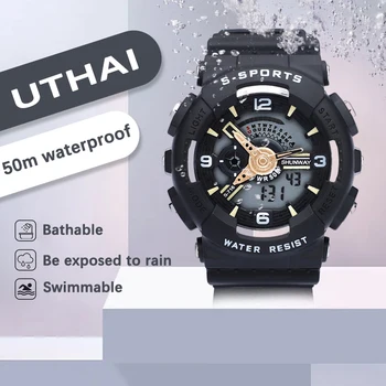 Электронные часы UTHAI CE120 для отдыха и спорта, календарь молодежной недели, светящиеся многофункциональные водонепроницаемые электронные часы для плавания