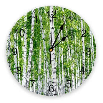 Березовый лес Деревья Парк Настенные Часы для спальни Большая Современная кухня Столовая Круглые Настенные часы Часы для гостиной Часы для домашнего декора