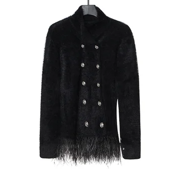 Женская уличная мода 2022, пальто нового стиля, отложной воротник, женская куртка со страусиным пером, женская одежда S4743