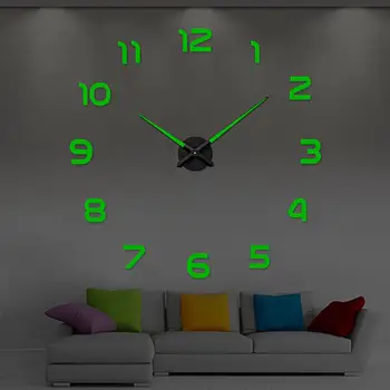 3D часы с зеркальной поверхностью на батарейках, Бескаркасные, бесшумные, не тикающие Украшения для стен спальни, большие размеры, светящиеся в темноте Цифровые
