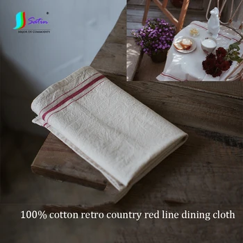 100% хлопок, столовая скатерть в полоску в стиле ретро, красная линия, кухонное полотенце, натуральная, не отбеливающая ткань A0360F